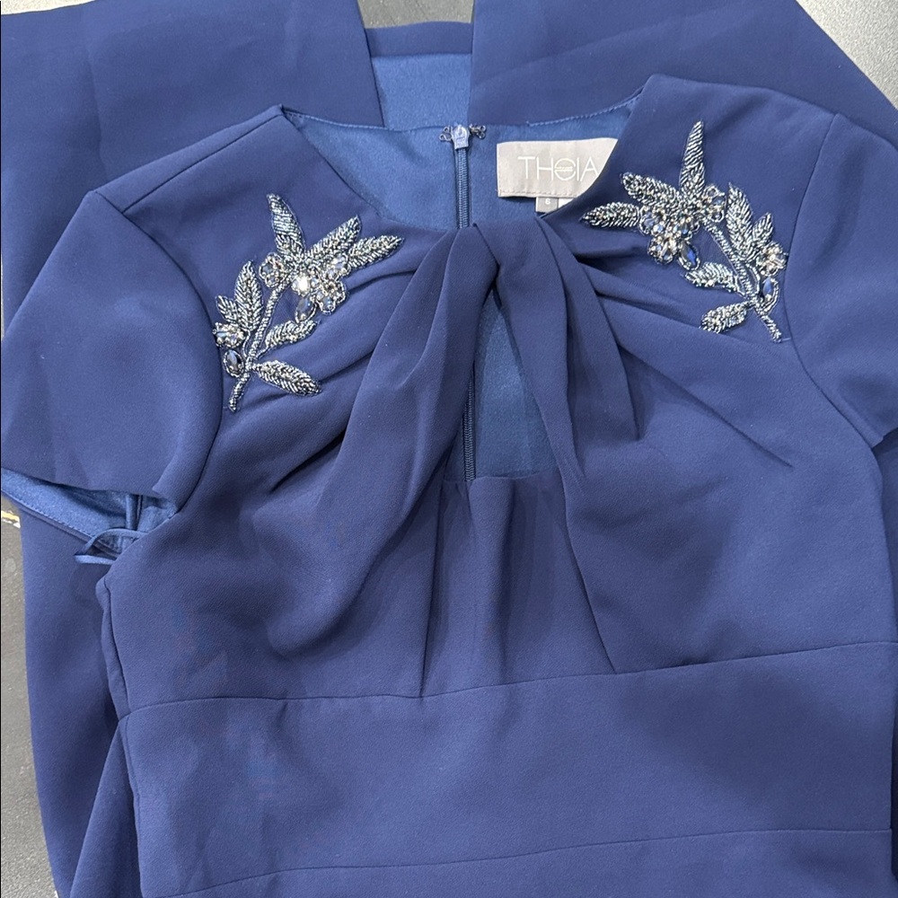 Theia Royal Blue Dress with Silver Accents